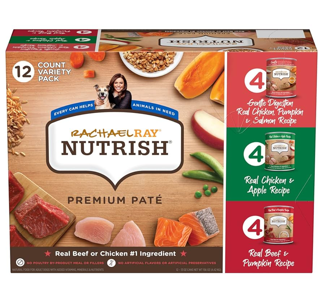 Nutrish Gentle Digestion and Whole Health Blend Premium Paté Variety Pack Wet Dog Food, 13 oz. Can, Pack of 12, Packaging May Vary (Rachael Ray) Best By Jan. 10, 2027