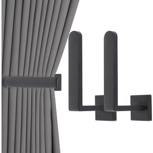 Groleca 2 Pack Metal Curtain Holdbacks Modern Curtain Tiebacks U Shaped Curtain Hooks for Wall Curtain Pull Backs Curtain Holders Curtain Tie Backs for Curtains (2, Matte Black)
