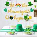 2 x 3pcs St Patricks Day Decorations Banner Pre-Assembled Gold Glitter Let the Shenanigans Begin Hanging Banners Irish Lucky Shamrocks Pot Hat Garlands Sign for Party Decorations