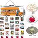 First Day of School Decoration - 13'' x 5'' School Bus Design - Welcome Wood Sign With 5 Hanging Apple - Display Picture Boards with 30 Clips - Back To School Hanging Plaque Decor For Classroom- A03