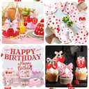 Strawberry Birthday Decorations - 197Pcs Pink Bow Theme Plates and Napkins Set Girls Strawberry Sweet Tableware for Berry First Birthday Decor