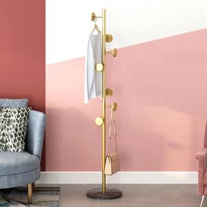 Coat Rack Freestanding with Marble Rock Slab Base, Heavy Duty Sturdy Stable Metal Tree Clothes Racks with 7 Staggered Round Hooks, Coat Hanger for Clothing Hats Bags Purses, for Room Entryway Bedroom (Gold Black)