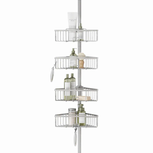 Zenna Home Tension Pole Shower Caddy, Corner Shower Storage System with 4 Adjustable Baskets, Bathroom Organization Solution, 60 to 108 Inch, Satin Nickel