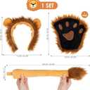 FRCOLOR Lion Costume Adult Lion Ears Tail Paws Set Brown Furry Animal Ears Headband Halloween Costume Accessories for Cosplay Animal Party