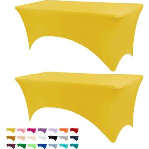BDDC Table Covers for 6 Foot Tables, 2 Pack Yellow Washable and Wrinkle Resistant Stretch Tablecloths Rectangle 6ft for Events, Wedding, Banquets, Parties