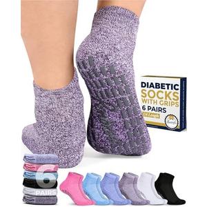 Pembrook 6 Pairs Diabetic Ankle Socks for Men & Women with Grips - 12 Colors Neuropathy Socks for Men | Non Slip | Edema