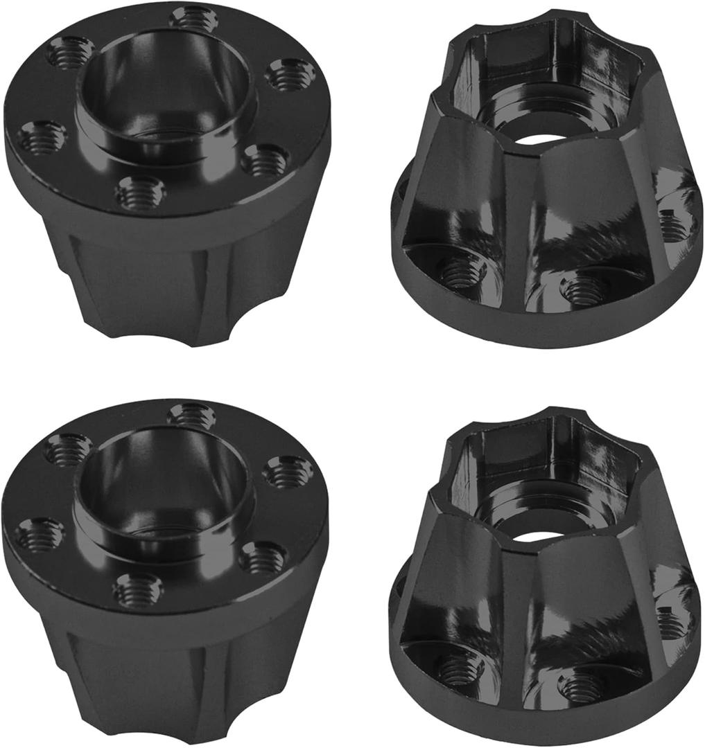 Metal RC 12mm Wheel Hex Hub Extension Combiner Compatible with 1.9/2.2inch Wheel Rim Axial SCX10 Traxxas TRX4 D90 1/10 RC Crawler (15mm, Black)