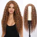Limerence Brown Highlight Curly Wig for Women 26Inch Long Curly Synthetic Middle Part Wig Natural Looking Hair Replacement Curly Wigs for Daily Party Use