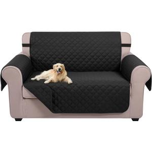 U-NICE HOME Loveseat Sofa Cover Reversible Couch Cover for Dogs with Elastic Straps Water Resistant Furniture Protector for Pets Couch Cover for 2 Cushion Couch (Loveseat, Black/Balck)