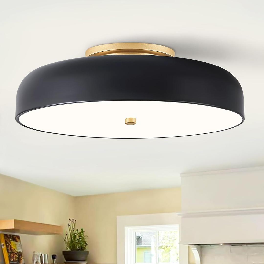 Dimmable LED Ceiling Light Fixture, 2700K-6000K 5CCT Modern Mid-Century Semi Flush Mount Ceiling Light, Black Close to Ceiling Lamp for Bedroom, Living Room, Kitchen, Laundry Room, 15.7in, 15.74IN