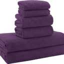 MOONQUEEN Ultra Soft Microfiber Coral Velvet Towel Set - Quick Drying - 2 Bath Towels, 2 Hand Towels, 2 Washcloths - Plum, 6 Pcs