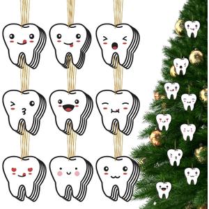 Shellwei 36 Pieces Christmas Tooth Ornaments Decor Christmas Dentist Gifts Car Air Fresher Teeth Hanging Ornaments for Dental Laboratory Technician Dentist Assistant Home Office Decor