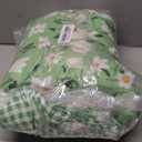 Uozzi Bedding 4 Pieces White Girls Toddler Bedding Set Green Floral Style - Includes Adorable Quilted Flower Comforter, Green Plaid Fitted Sheet, Top Sheet, and Pillow Case for Girls Bed