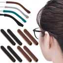 4 Pairs Eye Glasses Ear Grippers, Soft Knitting Cotton Arm Cushion for Glasses Behind Ear, Anti Slip Eye Glass Ear Grips, Non Slip Ear Pads for Glasses, Eyeglasses Temple Tips for Pain (Black&Brown)