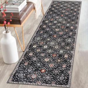 KILOCOCO 2x8 Runner Rug, Moroccan Super Soft Washable Hallway Runner Rug, Accent Print Faux Wool Kitchen Runner Rug 8 Feet Non-Slip Boho Rug Runners for Laundry Room Bedroom, Charcoal/Multi