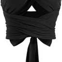 ZAFUL Womens Ribbed Halter Crop Top Ruched Lace-up Cropped Cami Bandana Top Criss Cross Wrap Print Tank Top (One Size, Black)
