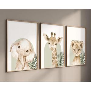 Tanmart Animal Wall Art Pictures Baby Nursery Canvas Wall Art Decor Safari Animal Prints Jungle Kids Wall Art Woodland Nursery Wall Decor Giraffe Jungle Poster for Room 16x24 Inch Unframed Set of 3