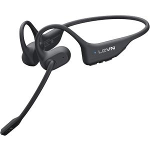 LEVN Open Ear Headphones with Mic, Bluetooth Headset with Microphone, AI Noise Cancelling Multipoint Connect Bluetooth 5.3 Headset, Sweatproof Wireless Headset for Work, Driving, Running, Workouts