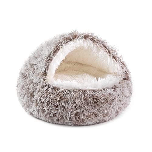 NOYAL Round Hooded Donut Dog Bed for Small & Medium Pets - Plush Fluffy Anti-Anxiety Cat Cave Bed with Cover