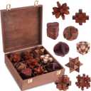 Wooden Brain Teaser Puzzles for Adults - Brain Teaser Puzzles with Wooden Box 3D Puzzle Game Toys for Adults Teens - Unlock Interlocking Puzzle Adult IQ Education Smart Toys