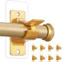 ANDGOO 8 Pack Nail Free Curtain Rod Hooks, No Drill Adjustable Curtain Rod Holders, Holding Up to 17 lbs, Curtain Brackets on Sleek and Even Walls(Gold)