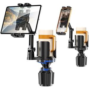 Tablet Holder for Car, 3 in 1 Cup Holder ipad Car Mount with Expander, Adjustable Base and Long Arm with 360°Rotation Phone ipad Holder Compatible for 4-12.9‘’ Tablet, All Smartphones and Most Bottles