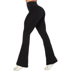 Sunzel Flare Leggings, Crossover Yoga Pants with Tummy Control, High Waisted and Wide Leg, No Front Seam Black Medium 28" Inseam