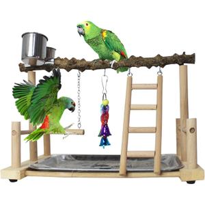 PINVNBY Bird Playground Birdcage Playstand Pet Bird Perch Platform Stand Parrot Play Gym Parakeet Cage Decor Budgie Perch Stand with Feeder Seed Cups Ladder Chew Toys for Small Animals Parrot Parakeet