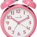 {Loud Alarm for Deep Sleepers) 4'' Twin Bell Alarm Clock with Backlight for Bedroom and Home Decoration(Pink)