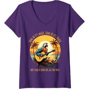 Womens Some Of It's Magic Some Of It's Tragic Parrot Funny V-Neck T-Shirt (Black) XL 
