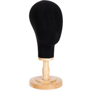 Mannequin Head for Wigs with Detachable Strong Wood Base, Canvas Wig Tripod Stand with Head, Wooden Mannequin Head for Hats, Canvas Head Holder for Hair Display (Black)