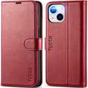 TUCCH Case Wallet for iPhone 14, [RFID Blocking] PU Leather Stand Folio Cover with 4 Card Slots [TPU Protective Interior Shell], Magnetic Flip Case Compatible with iPhone 14 5G 6.1-inch, Dark Red