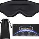 3D Eye Mask Sleep Mask for Men & Women, Ultra Comfort 100% Pressure-Free & 100% Light Block-Out Eye Mask for Sleep with Easy Adjustable Strap, Night Eye Cover for Travel, Black