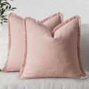 MIULEE Decorative Throw Pillow Covers Neutral Linen Fringe Throw Pillows Set of 2 Pink Boho Farmhouse Cushion Covers with Tassels for Couch Sofa Bed Living Room Spring Home Decor 20x20 Inch (20" x 20" (Pack of 2))