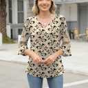 Rapbin 3/4 Length Sleeve Womens Tops Summer Lace Ruffles Sleeve T Shirts V-Neck Dressy Casual Trendy Tunic Blouses (S)