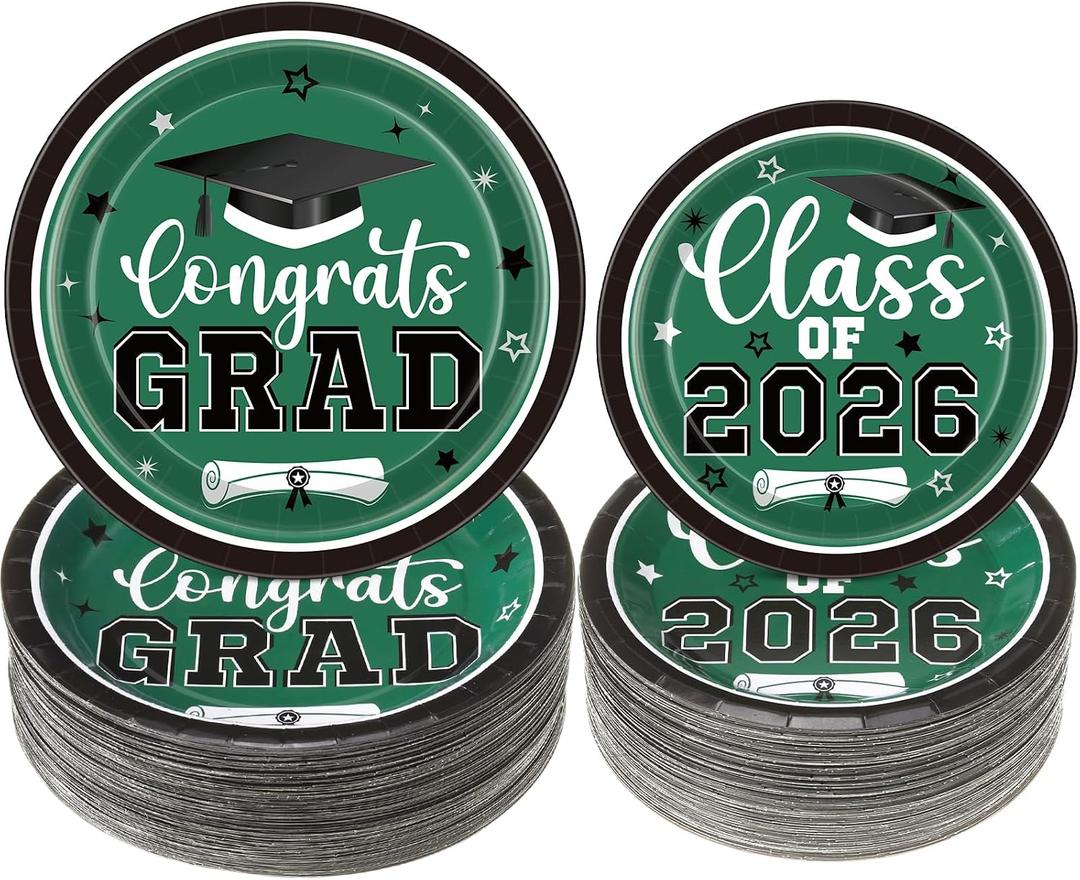 Irenare 200 Pcs Graduation Paper Plate Bulk 2026 Graduation Decoration Green and White Class of 2026 Dinner Dessert Disposable Paper Plate Dinnerware for Congrats Grads Party Supply, Serve 100