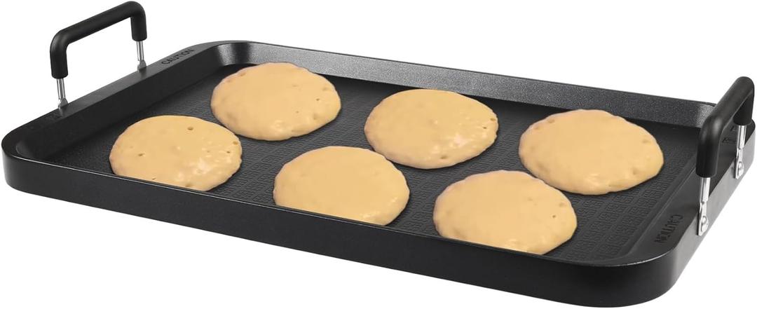 Flat Top Grill - Non-Stick Stovetop Griddle, Aluminum, Dishwasher Safe (17" x 10.5" x 1")