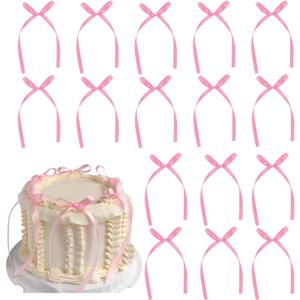 20 Pack Bow Cupcake Toppers Birthday Bowknot Ribbons Coquette Light Pink Bow High Footed Cup Balloon Wall Party Decorations Bridal Cake Dessert Picks Baby Girl Boy Wedding Party Supplies