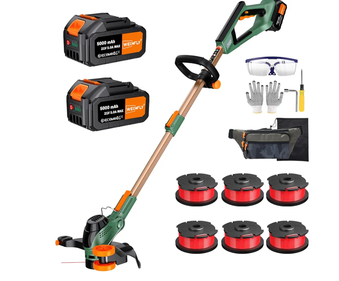 WeGofly 13-Inch String Trimmer Cordless,(2 x 21V 5.0Ah Batteries & Charger), Trimmer/Edger/Lawn Mower/Brush Cutter 4-in-1, Electric Weed Wacker with Auto Rope Spool Feed, 3 Cutting Methods