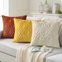 decorUhome Summer Throw Pillow Covers 20x20 Inch Set of 2, Soft Plush Faux Wool Mustard Yellow Solid Couch Pillow Covers, Accent Farmhouse Neutral Square Pillow Cases for Sofa Bed Living Room