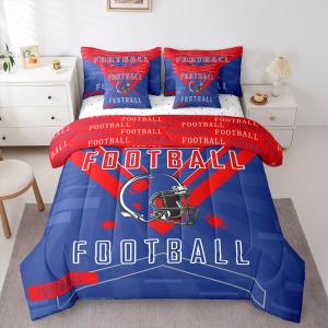 Feelyou Football 7 Pieces Comforter Sets Twin Size Rugby Sports Bedding Set for All Season Football City Bed in a Bag with Comforter, Sheets, Pillowcases & Cushion Cover (Red Blue)