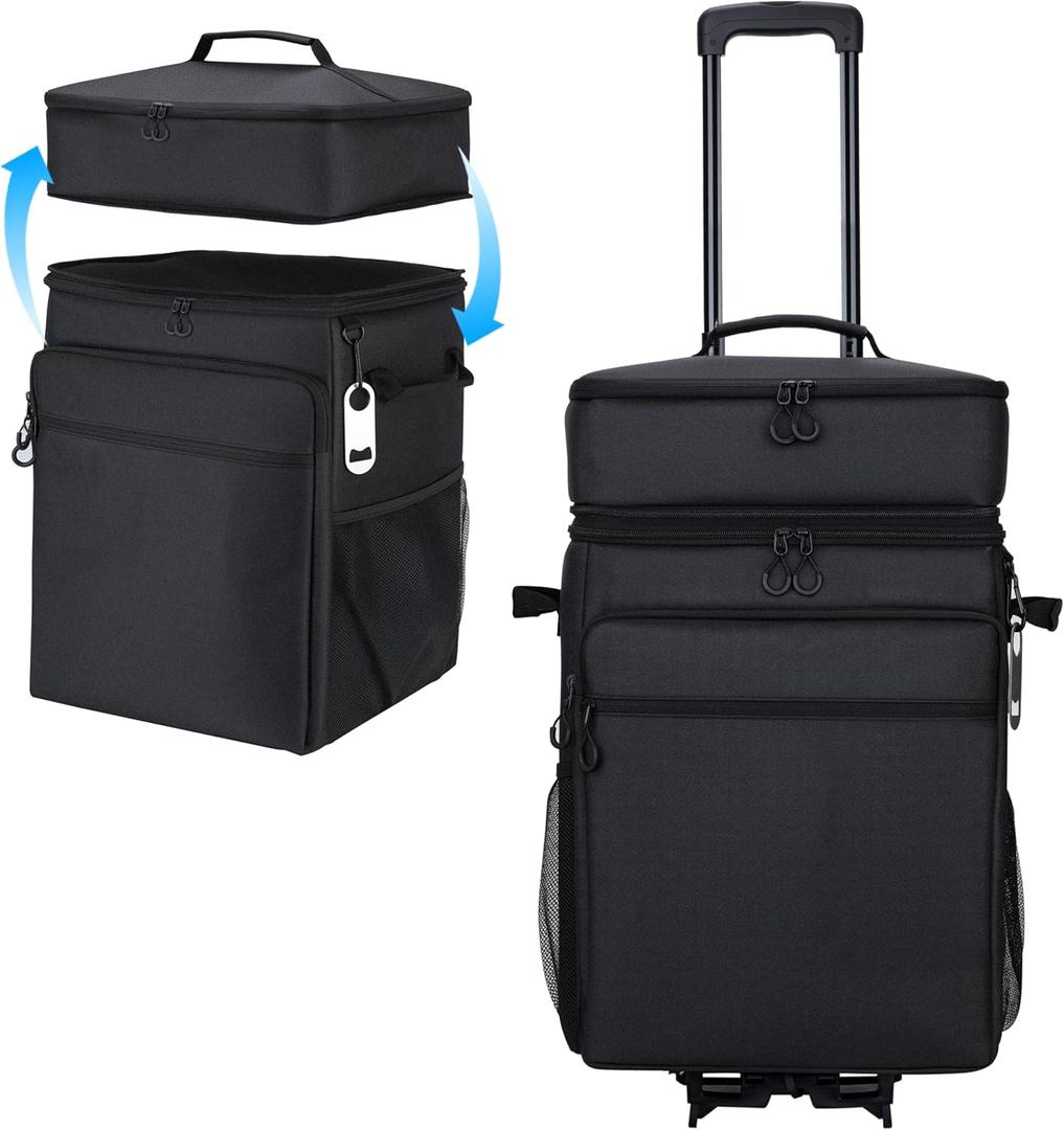 Rolling Cooler with Wheels, 80-Can Leakproof Portable Soft Cooler | Collapsible Insulated Rolling Cooler Bag on Wheels and Handle for Beach Picnic Camping Grocery Shopping