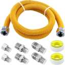 48" Flexible Gas Line Kit Yellow Coated, Gas Hose Connector Kit for Dryer, Stove, Water Heater, 5/ 8" OD(1/ 2" ID) Stainless Steel Gas Line with Connector 1/ 2" MIP &1/ 2"FIP & 3/ 4"MIP Fitting