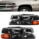 Torchbeam Headlights Assembly Compatible with 1999-2002 Chevy Silverado 1500/2500 OE Headlamp Replacement for 2001-2006 Tahoe Pair Fornt Head light Amber Reflector Smoke Lens