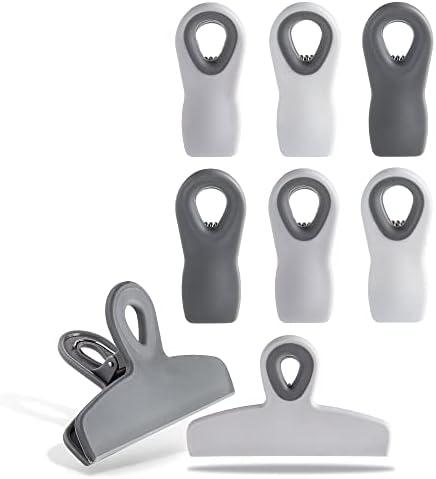 COOK WITH COLOR Bag Clips - Heavy Duty Chip Clip and Refrigerator Magnet Clips for Food Storage with Air Tight Seal Grip, Grey Ombre, Pack of 8 Gray White