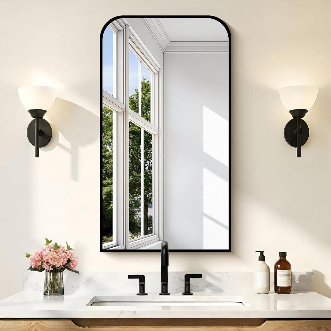 COFENY Bathroom Mirror, 20x36 inch Black Rectangle Wall Mounted Mirror with Thin Frame, Bathroom Vanity Mirrors for Over Sink, Entryway, Living Room, Bedroom