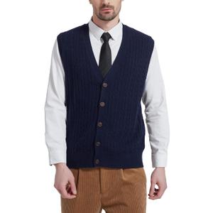 Kallspin Men's Cable Knit Sweater Vest Wool Blend V Neck Button Down Sleeveless Cardigan Vest (X-Large)