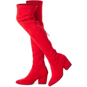 N.N.G Women Over the Knee Boots Thigh High Suede Block Winter Low Above Flat Long OTK Comfort Pointed toe (9, Red)