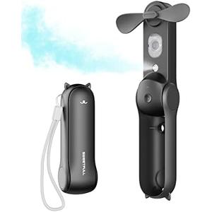 SWEETFULL Misting Handheld Personal Fan, Rechargeable Mini Spray Water Mist, Portable for Kids Women, Travel, Outdoors, Hiking, Camping, Home Office (Black)
