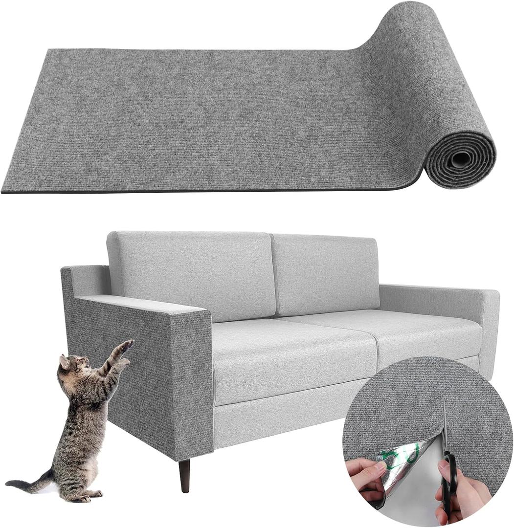 Climbing Cat Scratcher Mat Trimmable Cat Scratching Post Carpet 118x15.8 Self Adhesive Carpet Mat Pad Replacement for Cat Tree Shelves Post Couch Wall Furniture Steps DIY Protector (Light Gray)